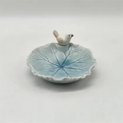 Light Blue Lotus Leaf-Shaped Ceramic Plate