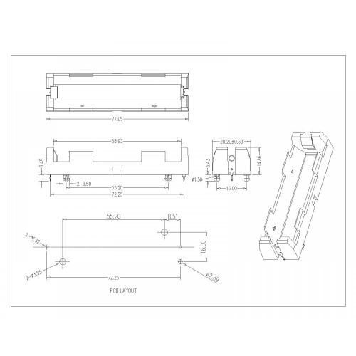 BBC-S-SN-A-18650-043P Bộ giữ pin đơn cho 18650 THM