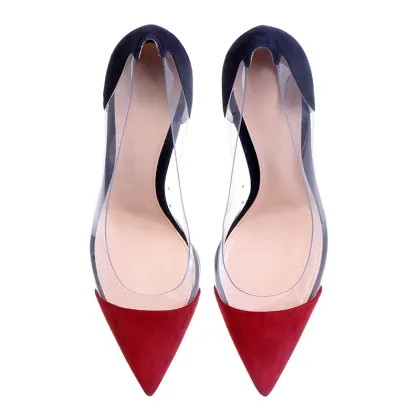 sexy elegant red leather pvc stitching shoes