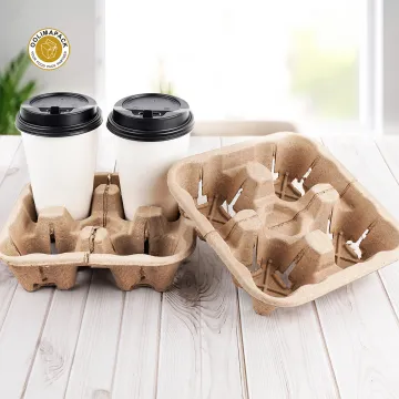 OOLIMA Eco-Friendly 4-Cup Drink Pulp Carrier: Sustainable Takeaway Paper Pulp Holder Tray