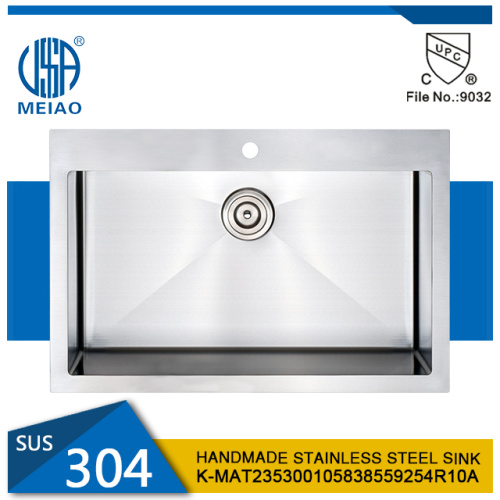 SUS304 Stainless Steel Topmount Hand Made Kitchen Sink