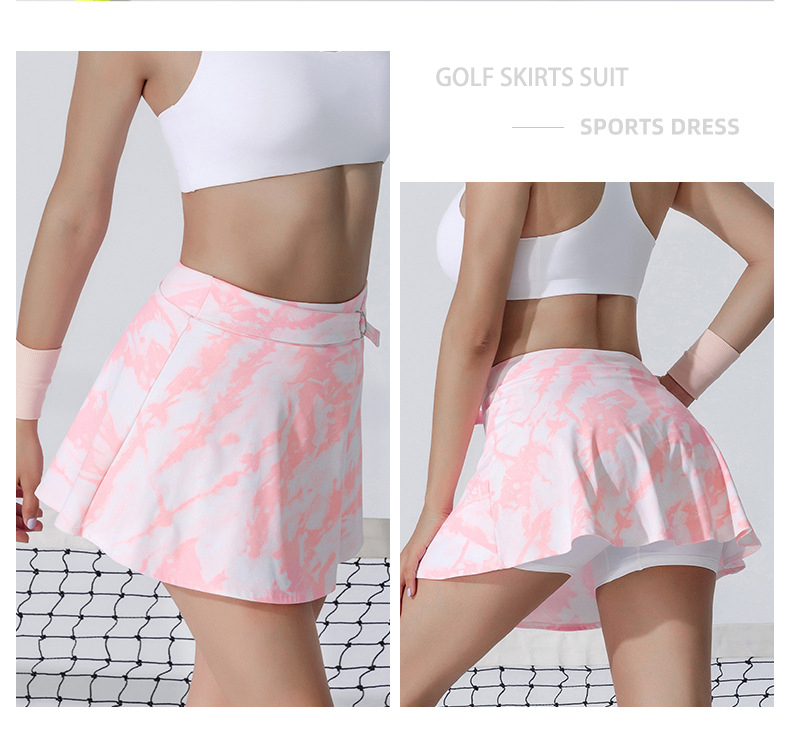 High waist pink printing tennis skirt