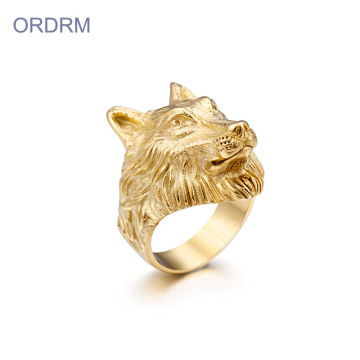 Mens Stainless Steel Viking Gold Wolf Ring