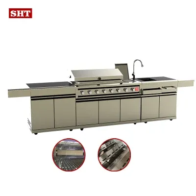 Professional Large Outdoor Kitchen BBQ Island 8 Burnres Grills