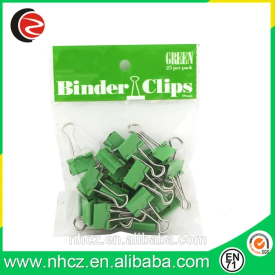 Green Binder Clips 19mm (.75 inch) - 25 Binder Clips per Pack