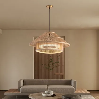 Nordic White Designer Bedroom Bamboo Woven Remote Control Dimmable LED Ceiling Fan Lights
