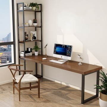 L-shaped Solid Wood Corner Desk with Bookshelf