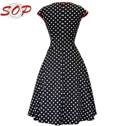 Black Polka Dots Lady Isabella Casual Vintage Clothing Dress