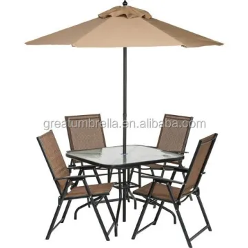 6 Piece Outdoor Folding Patio Table and Chair Set with Umbrella