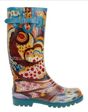Colouful Print PVC Rain Boot with Buckle