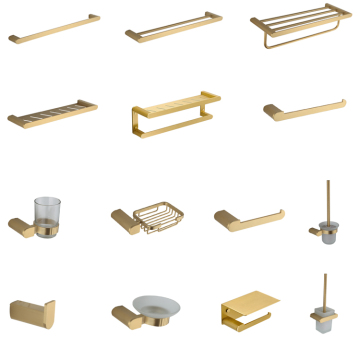 Brushed Gold Towel Rack with Soap Basket - Popular Bathroom Hardware Accessory