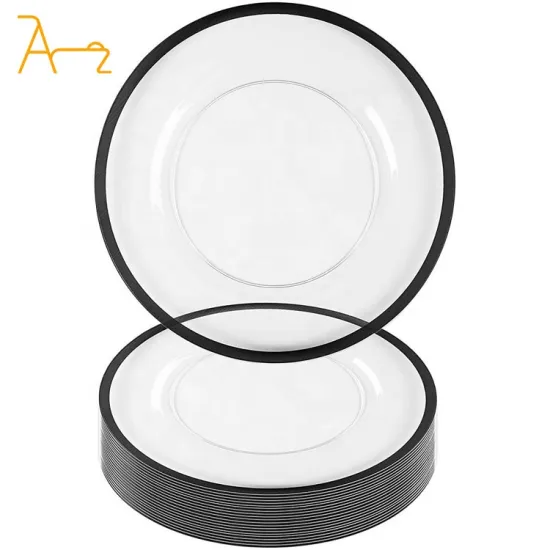 Customizable Clear Charger Plate with Black Rim in Durable Acrylic Plastic for Wedding Decorations
