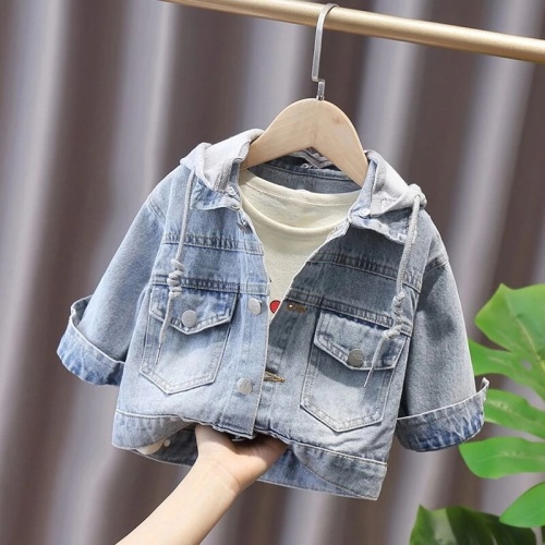 Crianças desenhos animados cute denim hoodie