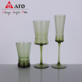 Ribbed glassware crystal green wine cup glass goblet