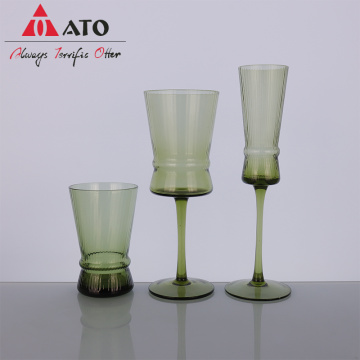 Ribbed Glassware Crystal Green Wine Cup Glass Goblet