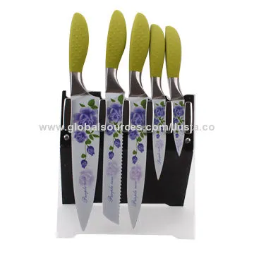 Non-stick Coating Kitchen Knife Set with Pattern Blade