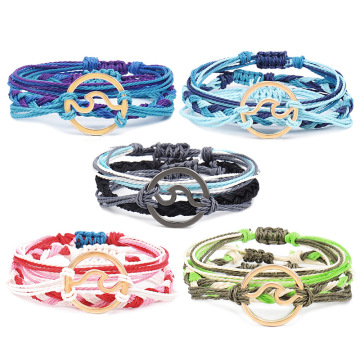 3pcs/set Boho Style Handmade Braided Wax String Cord Adjustable Knot Women's Charm Ocean Wave Bracelet Jewelry" can be simplified and focused on by emphasizing its key features and target audience, which in this case would be "Boho Style Women's Bracelets