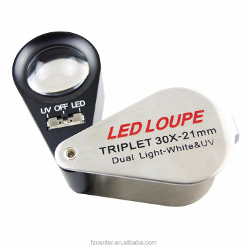 Aluminum Triplet Magnifier LED Loupe with Glass Lens and UV Light