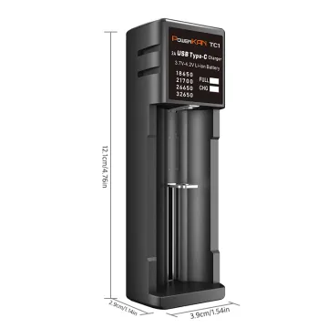 TC1 Li-ion Battery Charger with TYPE-C USB Port: Compatible with 18650, 21700, and 26650 Devices