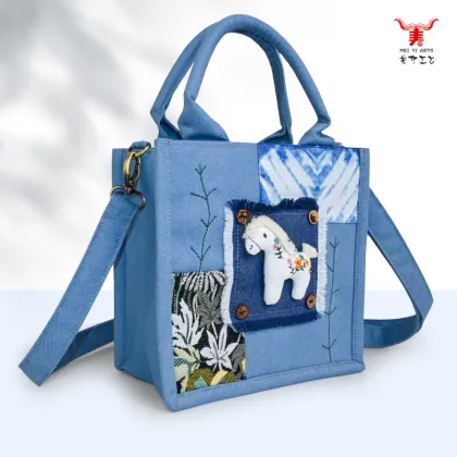 Handheld Ethnic Denim Crossbody Bag