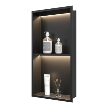 Customizable Matt Black LED Strip Shower Niche in Stainless Steel 304 with Integrated Lighting