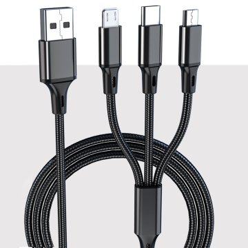 Yijiashishang Factory Hot Sale Nylon Material Multi-port Data Line 3 In 1 USB Charging Cable Custom Logo