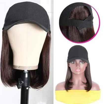 Classic Straight Bob Baseball Cap Wig - #2 Color Short Human Hair Wig