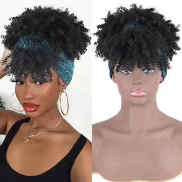 Afro Curly Braided Synthetic Headband Box Braid Wig With Bangs In Hairbands Synthetic Hair Turban Wrap Hairband Headband wigs