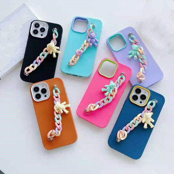 เคสโทรศัพท์สร้อยข้อมือ 3-in-1 พร้อมห่วงโซ่มือสำหรับการป้องกัน 360 °-เคสสาวน่ารักสำหรับ iPhone 14 Pro Max &amp; iPhone 13 Pro Max