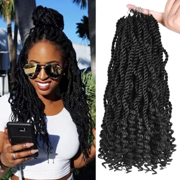 Senegalese Twist Hair for Women Curly Ends 3X Kinky Twist Ombre Black Red Crochet Braiding Hair Synthetic Hair Extensions