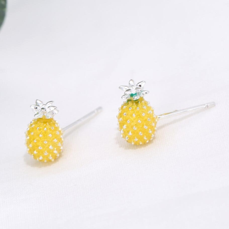 Fresh Cute Pineapple Literary Korea 925 Sterling Silver Temperament Personality Trendy Female Stud Earrings SEA144