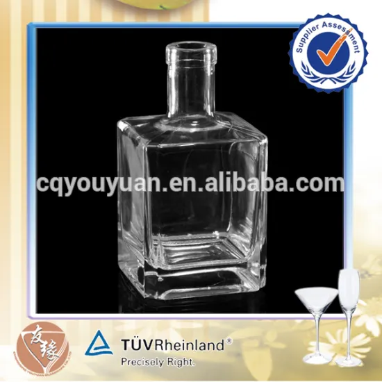 crystal white heavy spirits liquor square cork top high quality 500ml square cognac glass bottle