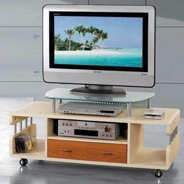 TV Stand with Tempered Glass, MDF, and Power-coated Steel Tube