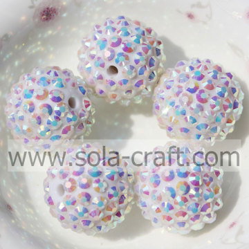 Granos de bola de diamantes de imitación de resina AB 20 * 22MM de color blanco chispeante para collar de niños