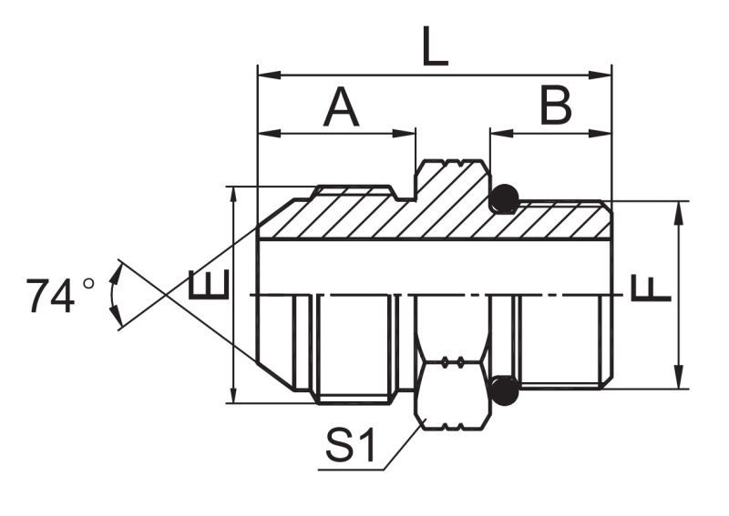 Jic Male 74 Cone Sae O Ring Hydraulic Adapter Drawing