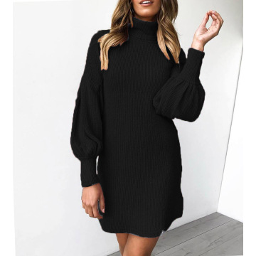 Frauen Langarm Pullover Mini Kleid