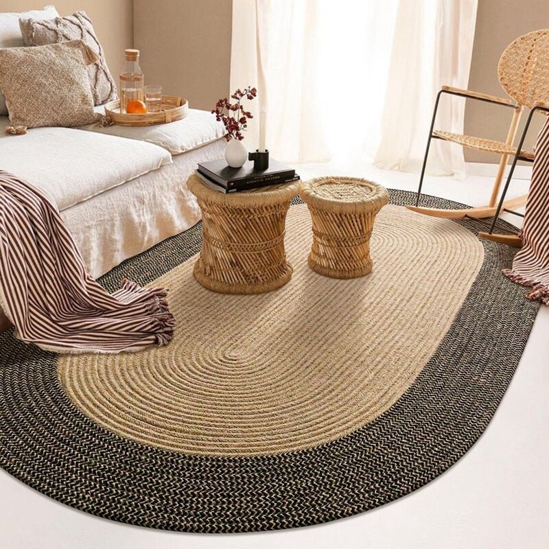 Living Room Jute Hemp Braided Woven Carpet Area Rugs 237