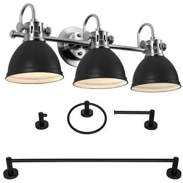 Farmhouse Bathroom Light Fixtures: Modern Black Vanity Light Over Mirror with Metal Shade
