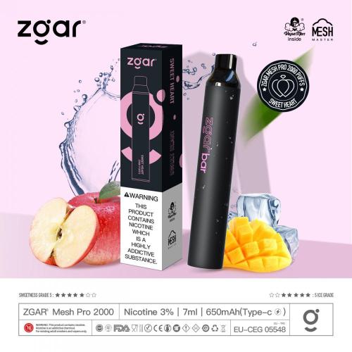 Bonnes ventes jetables vape Zgar xxl 2000 bouffées