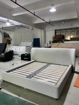 Modern Grey Bed Frame with Curved Design