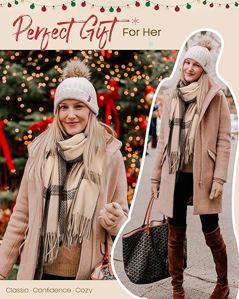Winter Scarf for Women Shawl Cashmere Feel Tassel Plaid Large Oversized Scarves Wraps
