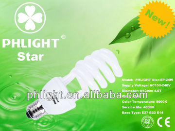 24w 220v 12mm Half Spiral Energy Saving CFL Lamp/ Bulb China