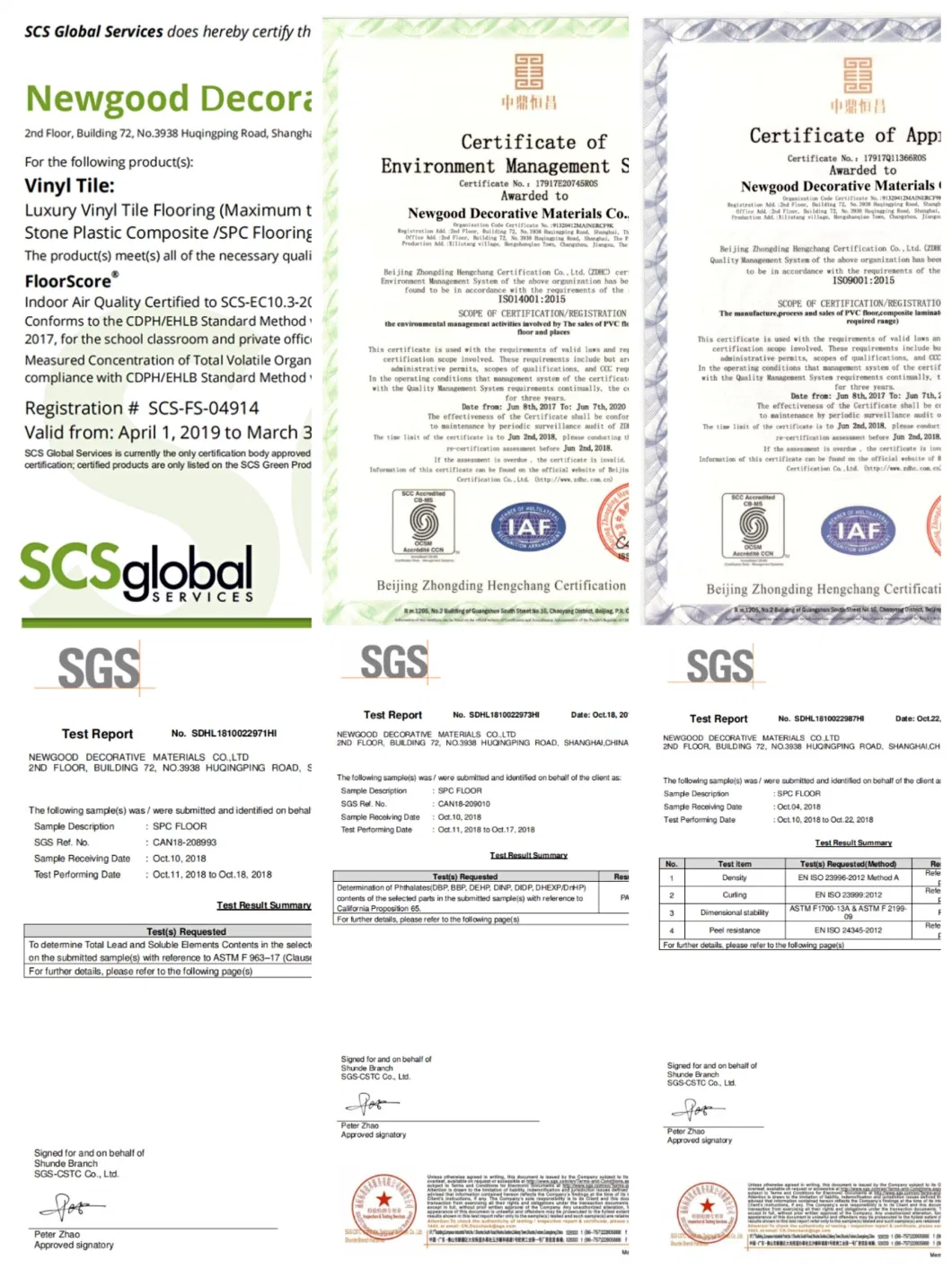 Innenausstattung wasserdichtes jungfräuliches Material SPC mit Floorscore -Zertifikat