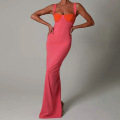 Solid colour halter long dress for women