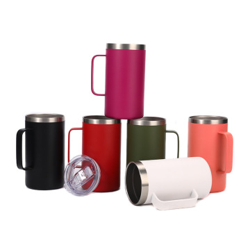24 oz Double Wall Vacuum Insulated Coffee Mug Tumbler - Eco-Friendly Stainless Steel with Handle Lid