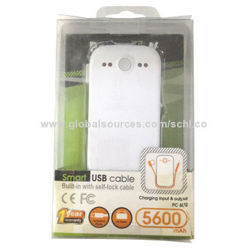 5600mAh power bank with Samsung cell, self-lock cable, no need to carry one more USB cable