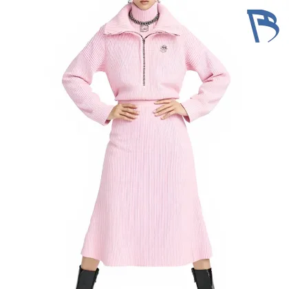 Stylish Pink Knitted Long Skirt Outfit