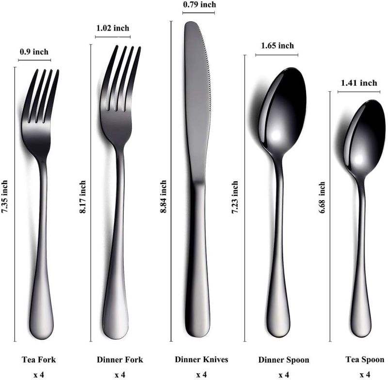 Black Titanium Plated Stainless Steel Silverware set Service for 4