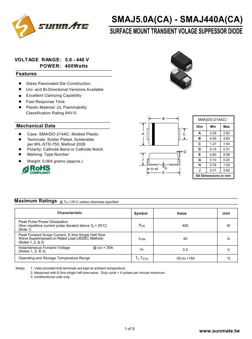 SMAJ5.0A(CA) - SMAJ440A(CA)0000