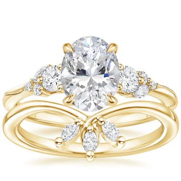 Set de inele de mireasă cu diamante ovale din aur de 18K